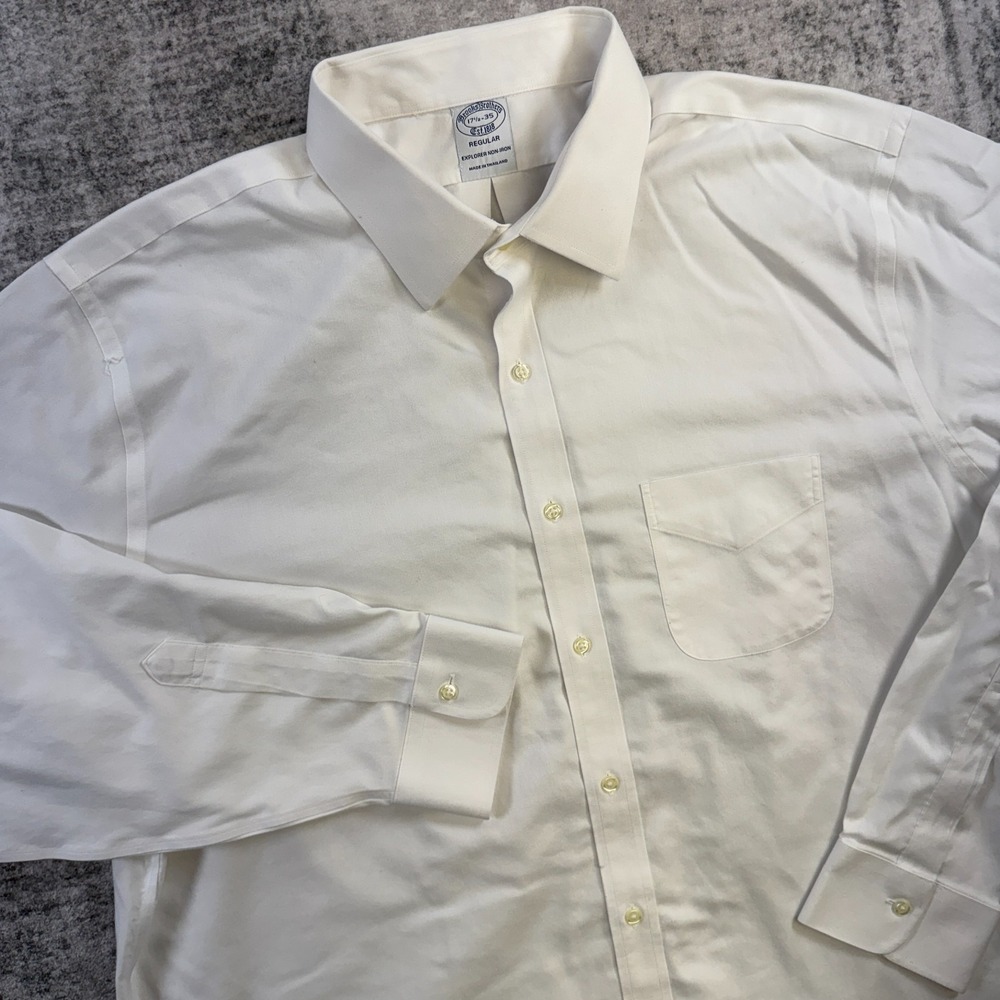 Brooks Brothers Dress Shirt Mens 17.5 35 White Explorer Non Iron Cotton Wedding